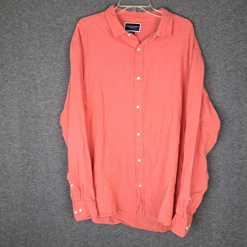 Charles Tyrwhitt Men Classic Fit Linen Shirt Red Button Down Short Sleeve XXL